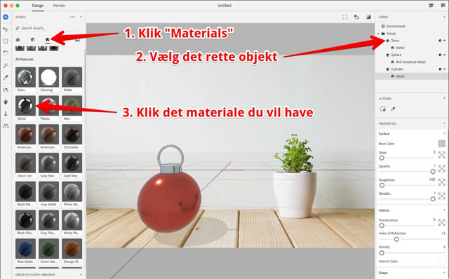 Screenshot af Dimensions CC, hvor det vises at man skal klikke på 