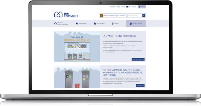 Mockup af en bærbar computer af DIN Forsynings hjemmeside