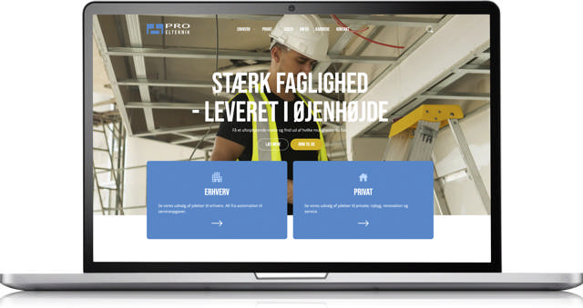 Mockup af en bærbar computer der viser Pro Eltekniks hjemmeside
