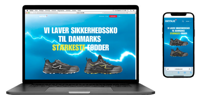 Mockup af en bærbar computer og en mobiltelefon, der viser Sika Footwears hjemmeside