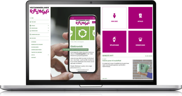Mockup af en bærbar computer, der viser Vesthimmerlands forsynings forside